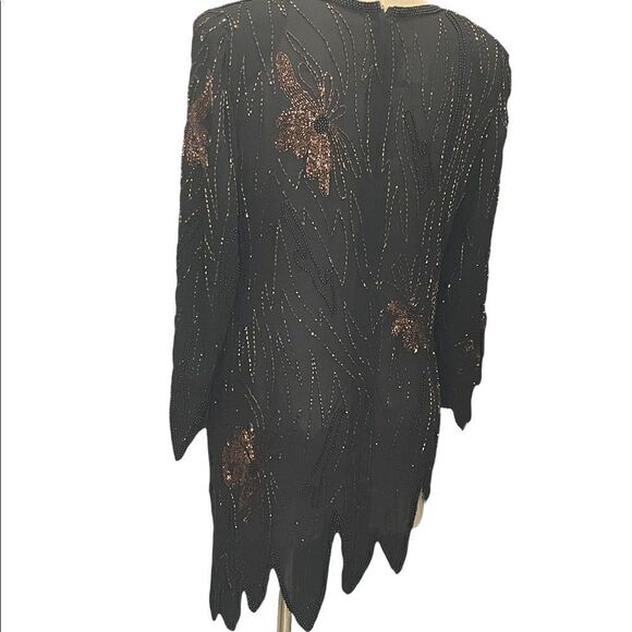 Chic Vintage Black Beaded High-Low Blouse by Jack Bryan - Picture 2 of 3